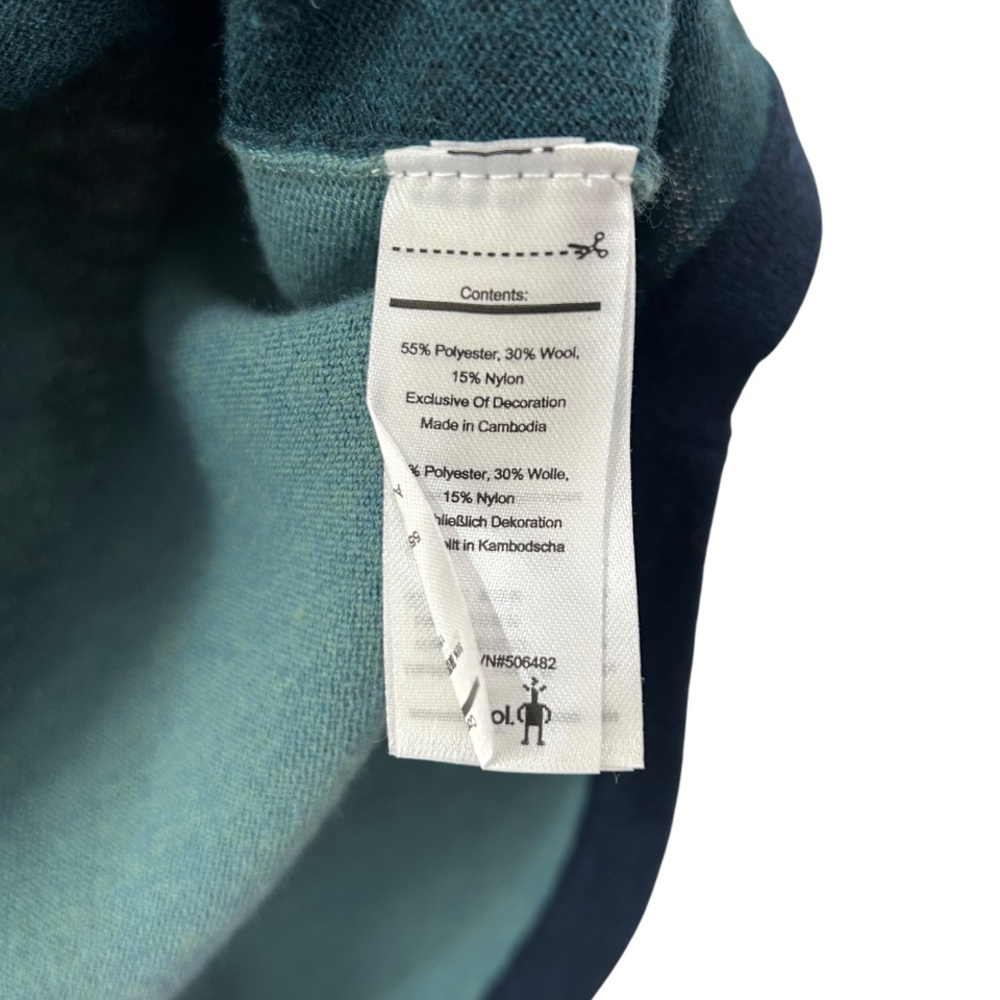 Smartwool women’s Shadow Pine Colorblock crew Sweater XS navy teal merino wool - Picture 8 of 8
